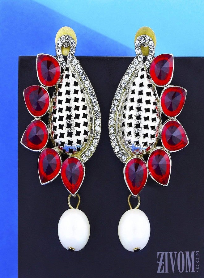 Zivom® Designer Paisley Antique Rhodium Plated Red Earring For Women - Image 3