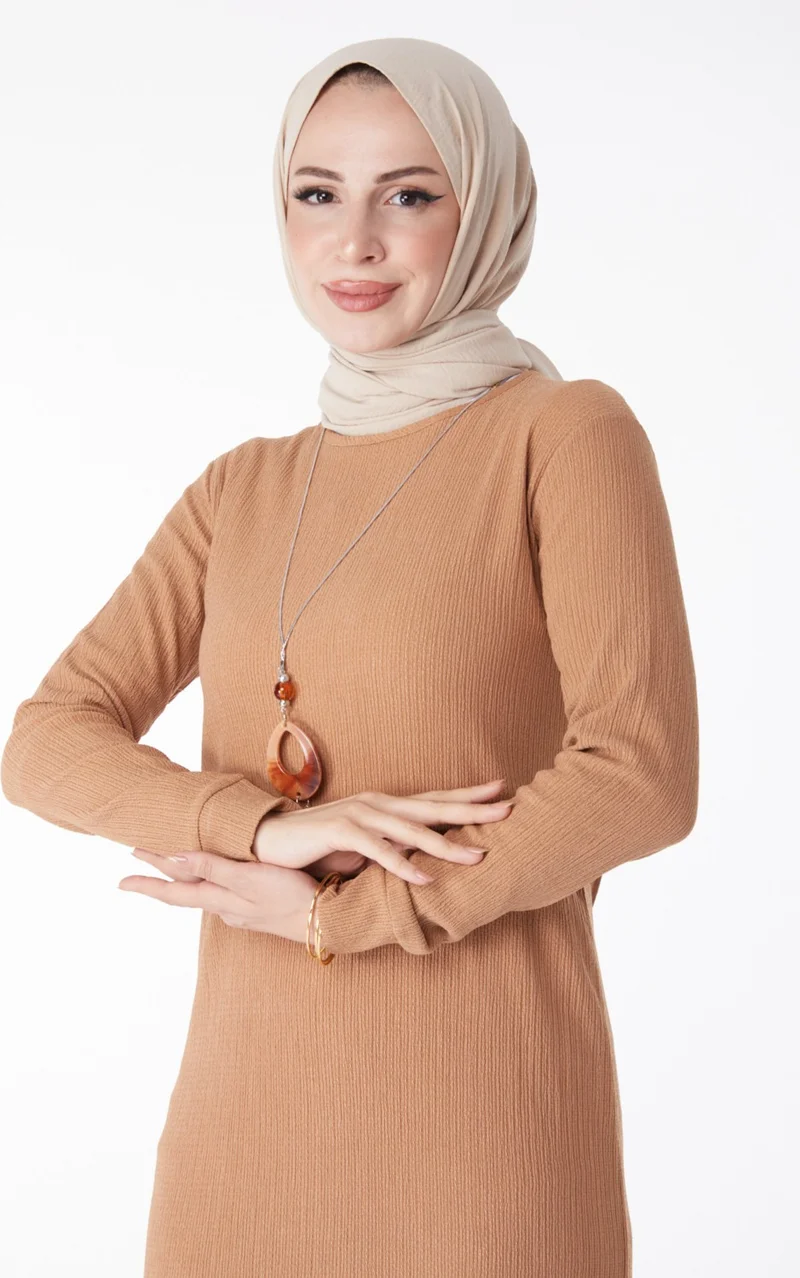 Tofisa Plain Crew Neck Women's Mink Necklace Dress - 25213