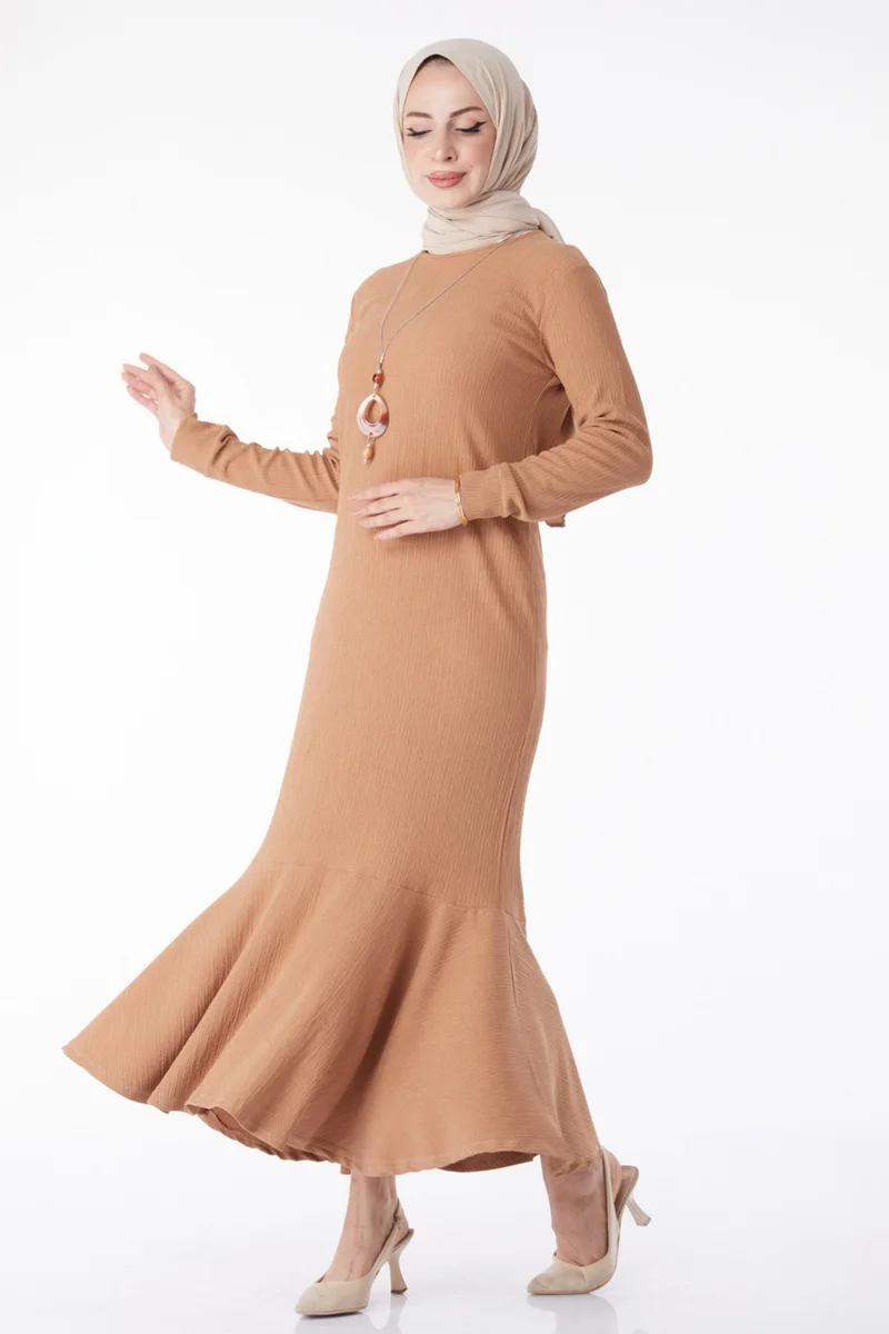 Tofisa Plain Crew Neck Women's Mink Necklace Dress - 25213