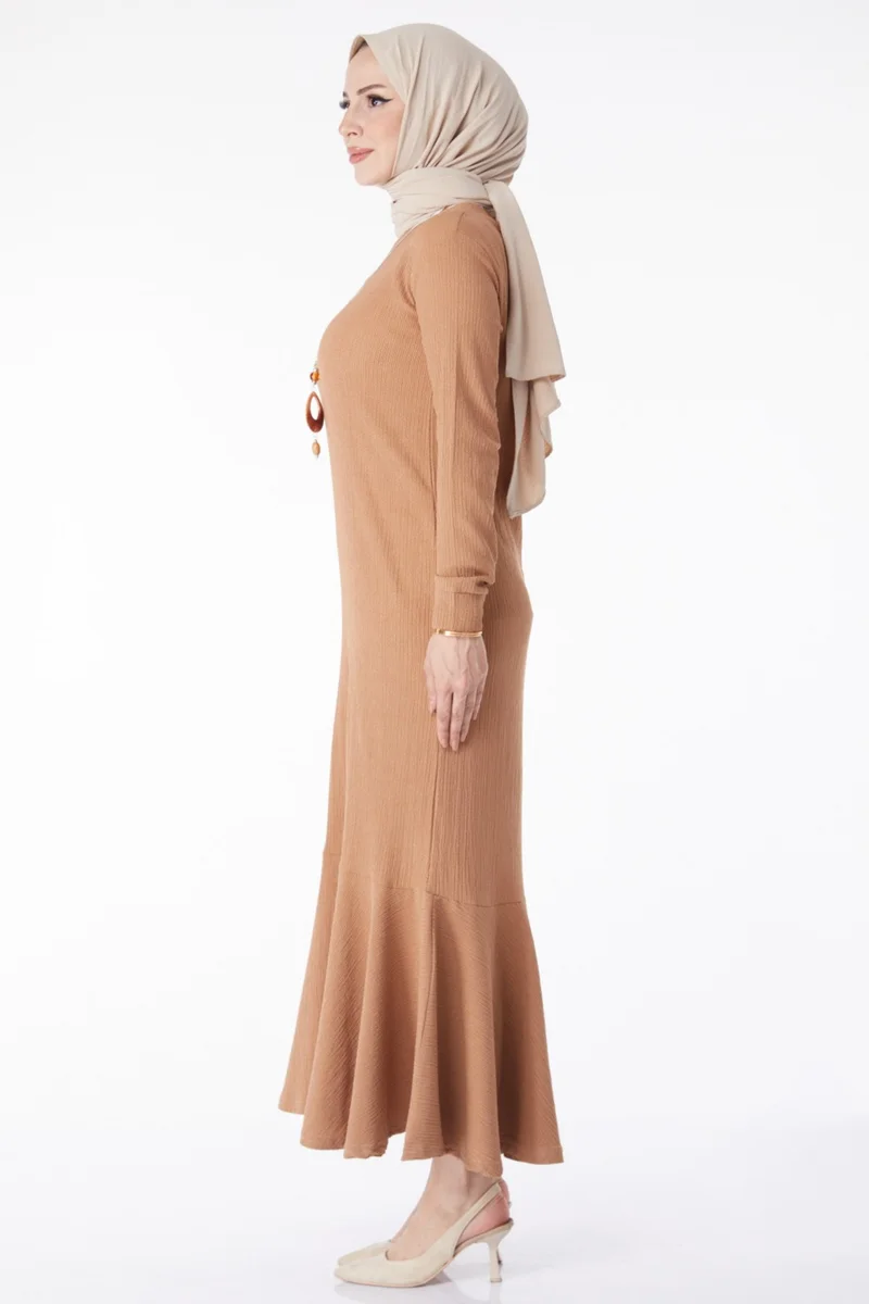 Tofisa Plain Crew Neck Women's Mink Necklace Dress - 25213