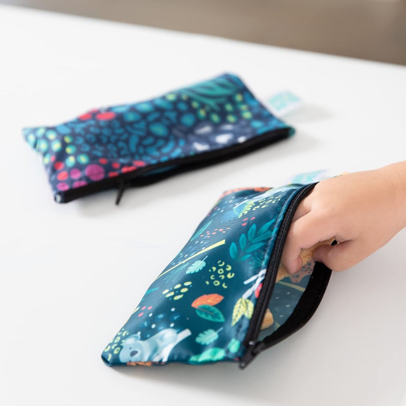 Bumkins Reusable Sandwich and Snack Bags, for Kids School Lunch and for Adults Portion, Washable Fabric, Waterproof Cloth Zip Bag, Travel Pouch, Food-Safe Storage, Large and Small 4-pack Set, Jungle - Image 3
