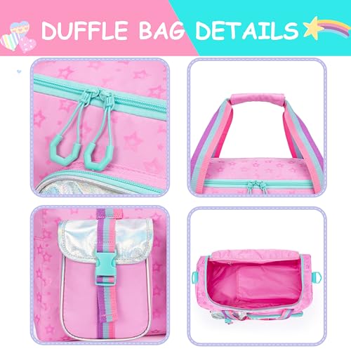 Oruiji Kids Duffle Bag Girls Travel Bag Gifts Overnight Sleepover Bags for Girls Women Tote Gym Dance Bags for Kids with Shoes Compartment Pink - Image 5