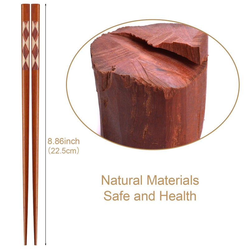 GLAMFIELDS Reusable Chopsticks Japanese Natural Wooden 5 Pairs Classic Style Lightweight Safe Chop Sticks 8.8 Inch/22.5cm Gift Set - Image 3