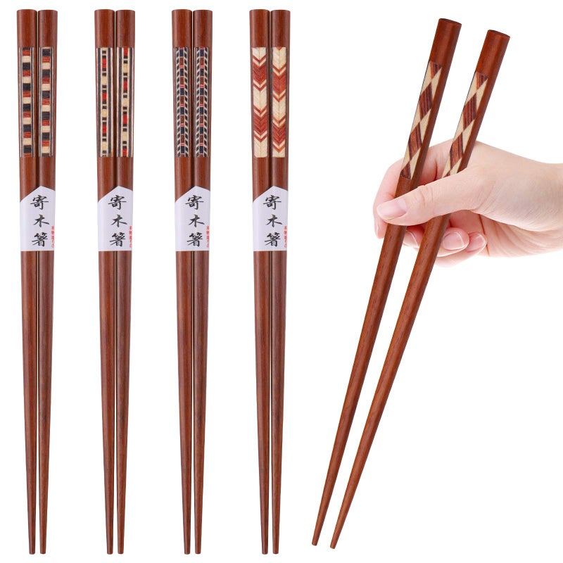 GLAMFIELDS Reusable Chopsticks Japanese Natural Wooden 5 Pairs Classic Style Lightweight Safe Chop Sticks 8.8 Inch/22.5cm Gift Set - Image 2