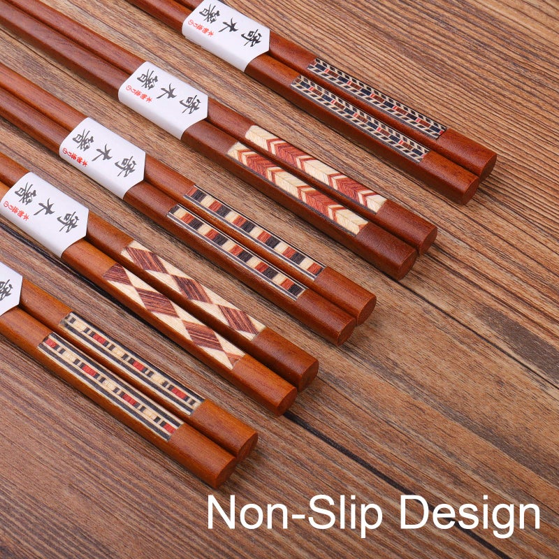 GLAMFIELDS Reusable Chopsticks Japanese Natural Wooden 5 Pairs Classic Style Lightweight Safe Chop Sticks 8.8 Inch/22.5cm Gift Set - Image 4