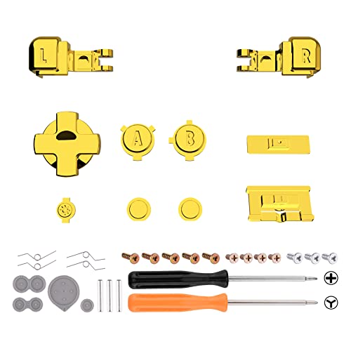 eXtremeRate Chrome Gold Glossy Custom Full Set Buttons for Gameboy Advance SP, Replacement A B L R Button Power On Off Volume Button D-pad Key for GBA SP Console - Console NOT Included - Image 2
