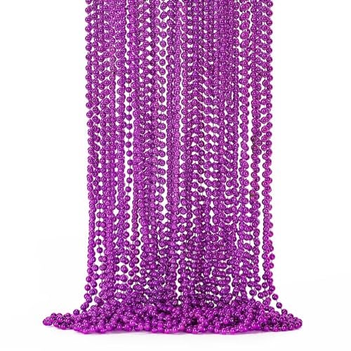 EOBOH 24PCS Mardi Gras Beads Purple Bead Necklace Party Favors 33 Halloween Necklaces Set Festival Parade Events Throw Accessories for Halloween Mardi Gras Wedding Birthday Celebrations Decor - Image 1