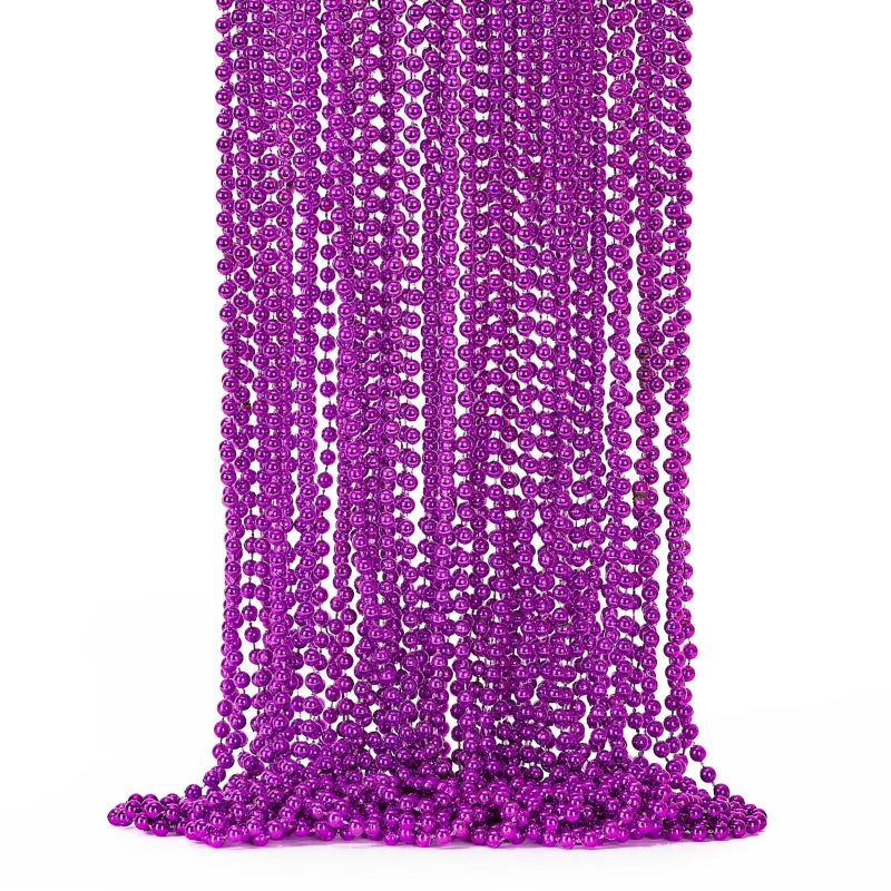 EOBOH 24PCS Mardi Gras Beads Purple Bead Necklace Party Favors 33 Halloween Necklaces Set Festival Parade Events Throw Accessories for Halloween Mardi Gras Wedding Birthday Celebrations Decor - Image 3