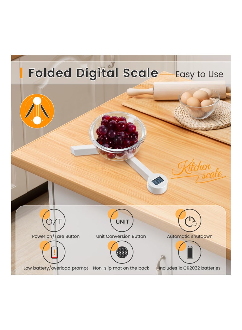 Folding Food Scale, Digital Kitchen Scale, Highly Accurate Compact Small Scale with LCD Display, Portable Food Scale Multiple Units Supported, Travel Food Scale for Measuring Intake of Healthy