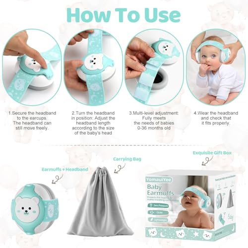 Onomie Baby Hearing Protection Earmuffs (0–48 Months) | Passive Noise Reduction | Non-Electronic | Travel Essentials with Carrying Bag Earmuffs for Sleep/Airplane/Outdoor (Teddy, Green) - Image 4
