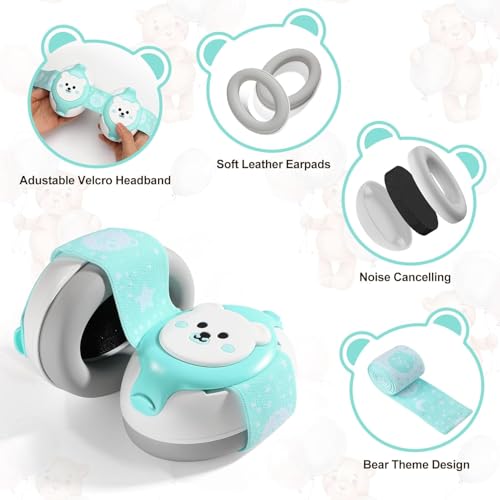 Onomie Baby Hearing Protection Earmuffs (0–48 Months) | Passive Noise Reduction | Non-Electronic | Travel Essentials with Carrying Bag Earmuffs for Sleep/Airplane/Outdoor (Teddy, Green) - Image 2