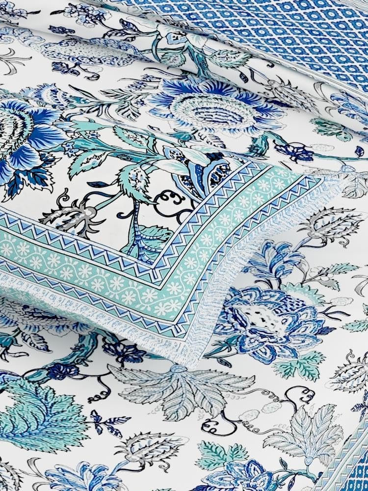 EasyGoods® Pure Cotton Ethnic Jaipuri Printed Double Bedsheet with 2 Pillow Covers | Soft & Breathable 240 TC Fabric | Traditional Rajasthani Design for Elegant Home Decor (Sky Blue) - Image 5