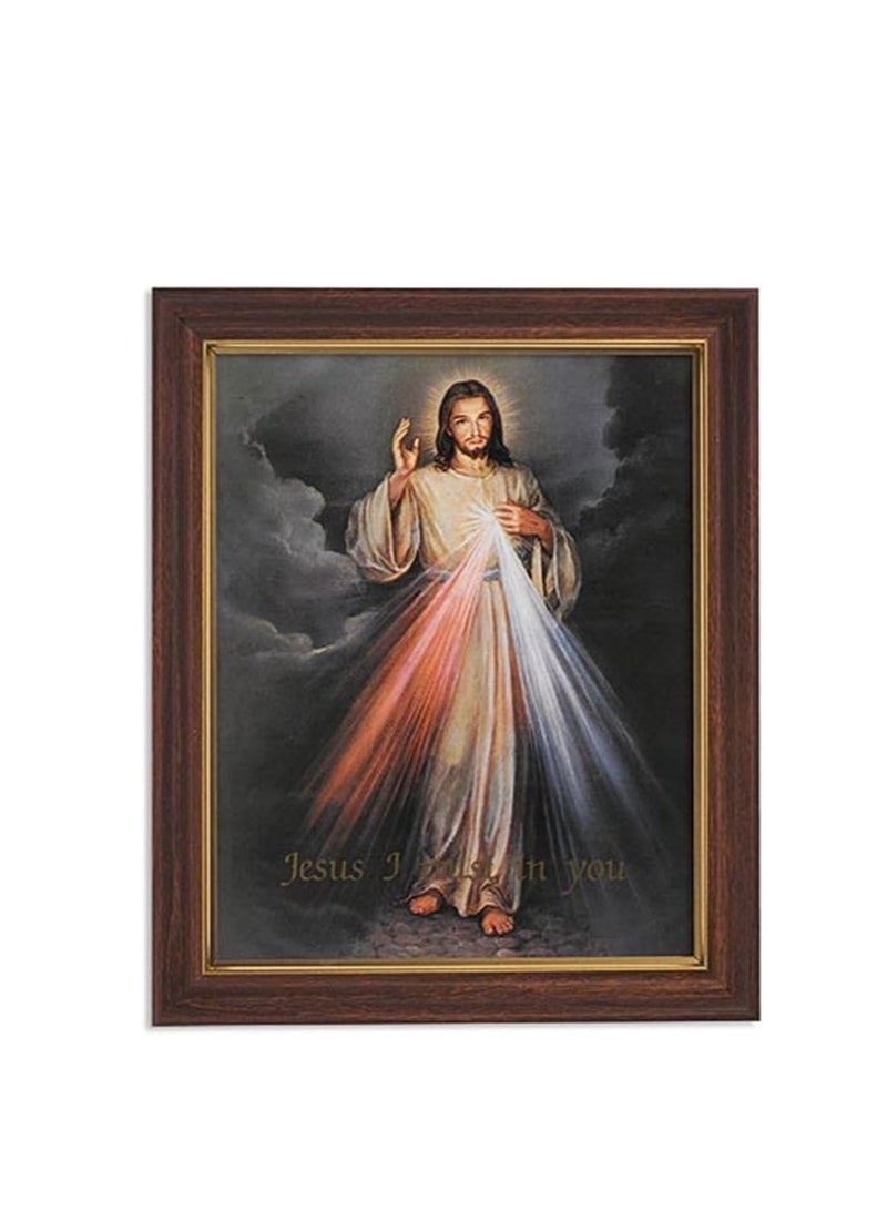 Gerffert Collection The Divine Mercy Framed Portrait Print, 13 Inch (Wood Tone Finish Frame)