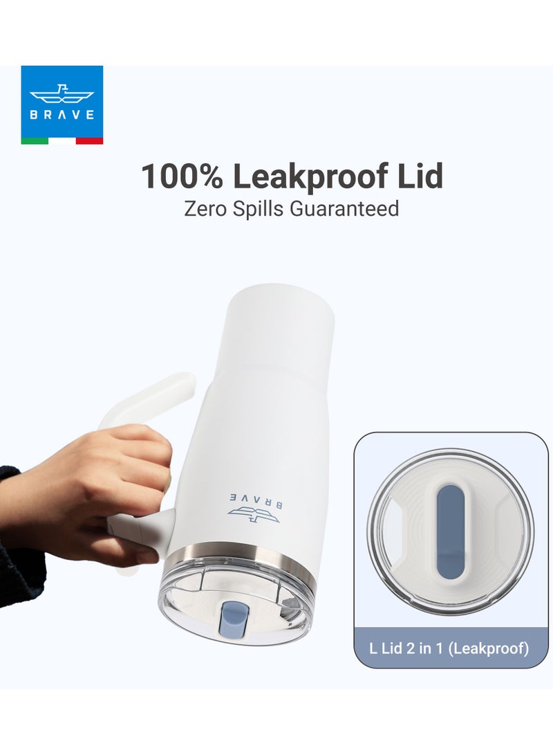 بريف تمب جارد تمبلر 950مل - 18/8 ستانلس ستيل ترافل ماج, ثيرمال كوفي كوب, 2-إن-1 ليكبروف ليد وذ سترو & روتيتينج هاندل, إنسوليتد هوت & كولد بيفيرج ماج, كار كوب هولدر كومباتيبيل, ديورابل & ريوسابل كوفي ترافل ماج (وايت) - Image 4