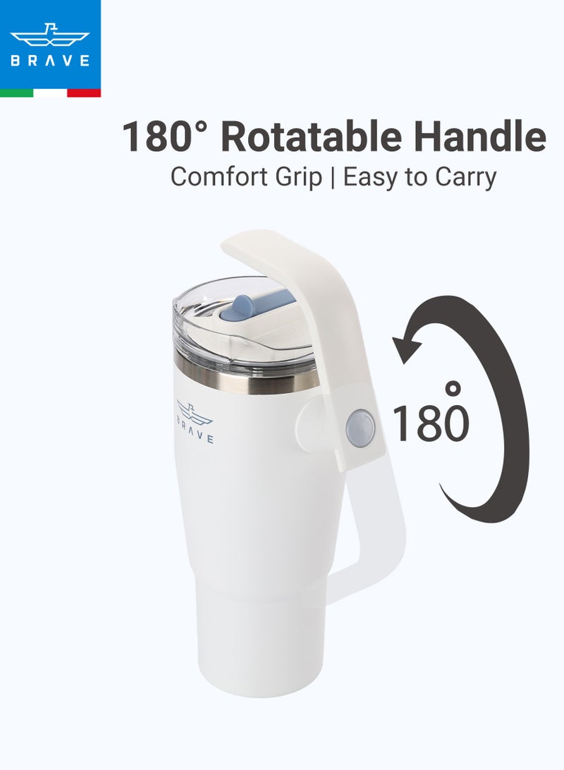 بريف تمب جارد تمبلر 950مل - 18/8 ستانلس ستيل ترافل ماج, ثيرمال كوفي كوب, 2-إن-1 ليكبروف ليد وذ سترو & روتيتينج هاندل, إنسوليتد هوت & كولد بيفيرج ماج, كار كوب هولدر كومباتيبيل, ديورابل & ريوسابل كوفي ترافل ماج (وايت) - Image 5