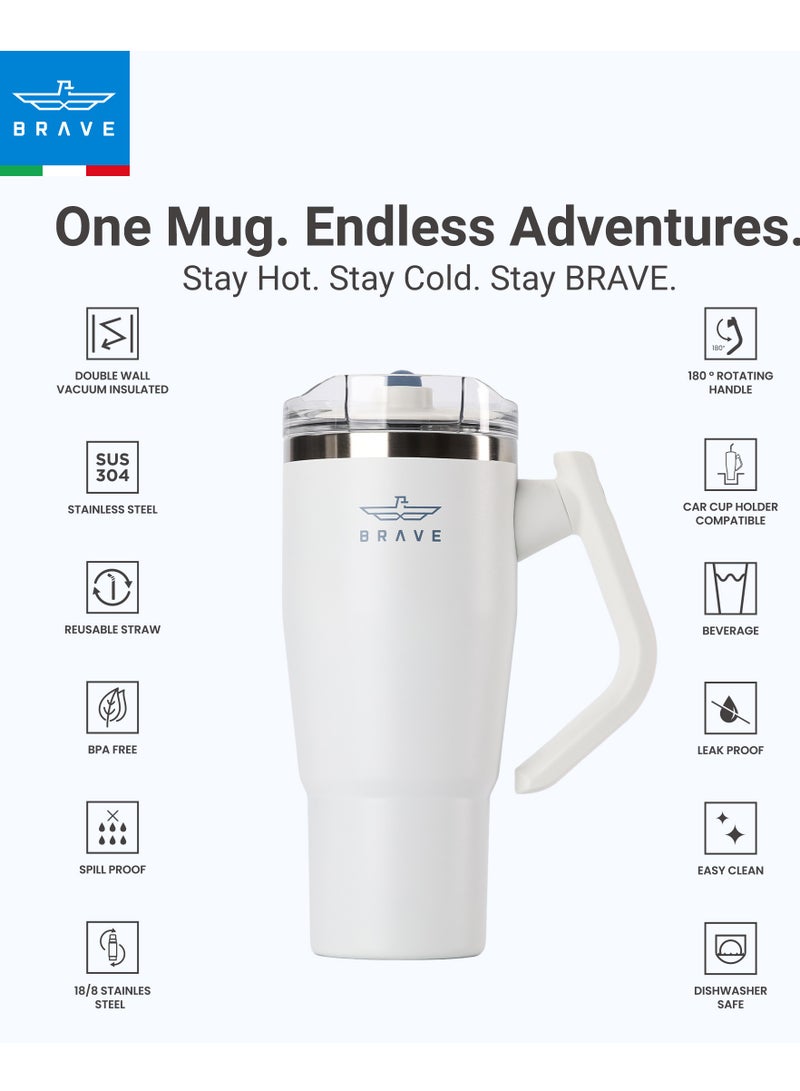 بريف تمب جارد تمبلر 950مل - 18/8 ستانلس ستيل ترافل ماج, ثيرمال كوفي كوب, 2-إن-1 ليكبروف ليد وذ سترو & روتيتينج هاندل, إنسوليتد هوت & كولد بيفيرج ماج, كار كوب هولدر كومباتيبيل, ديورابل & ريوسابل كوفي ترافل ماج (وايت) - Image 3