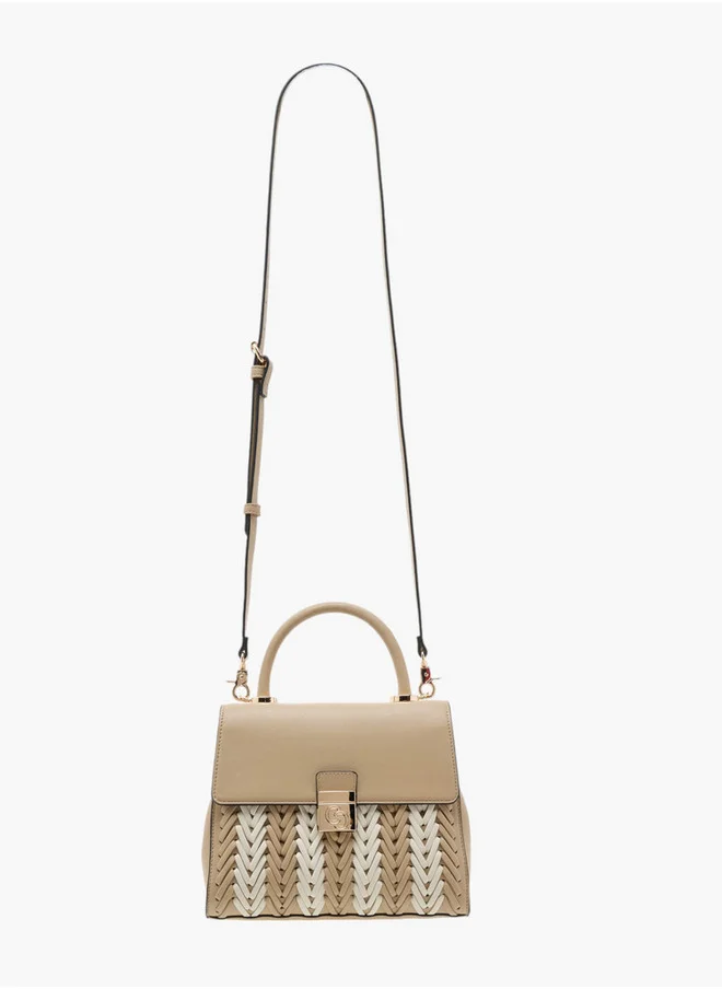 Celeste Women's Weave Textured Satchel Bag with Grab Handle and Button Closure