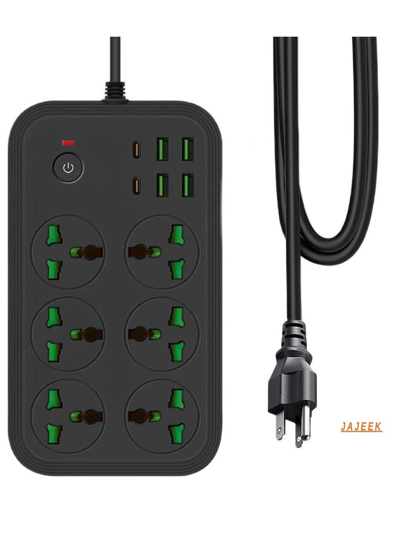 JAJEEK "12-in-1 Power Strip with USB-C, Universal Extension Cord with 6 Wide AC Outlets & 4 USB Ports, 110-240V, Max 3000W, Wall Mount International Plug Extender for Overseas Travel, Home & Office Use" - Image 1