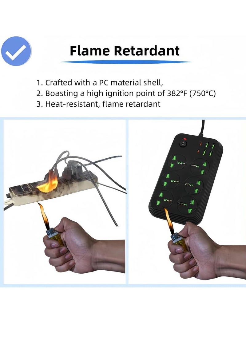 JAJEEK "12-in-1 Power Strip with USB-C, Universal Extension Cord with 6 Wide AC Outlets & 4 USB Ports, 110-240V, Max 3000W, Wall Mount International Plug Extender for Overseas Travel, Home & Office Use" - Image 4