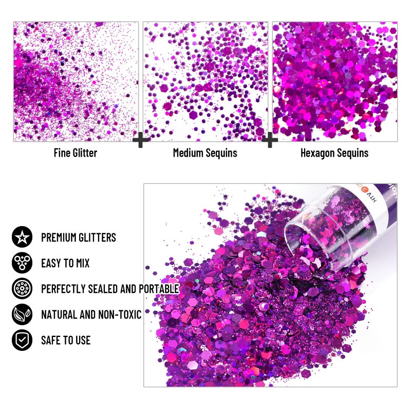 HTVRONT Holographic Chunky Glitter for Crafts - 15 Colors Holographic Glitter for Resin, Each 10g Craft Glitter for Nails, Face, Tumblers, Body, Hair, Painting, Epoxy, Art - Image 3