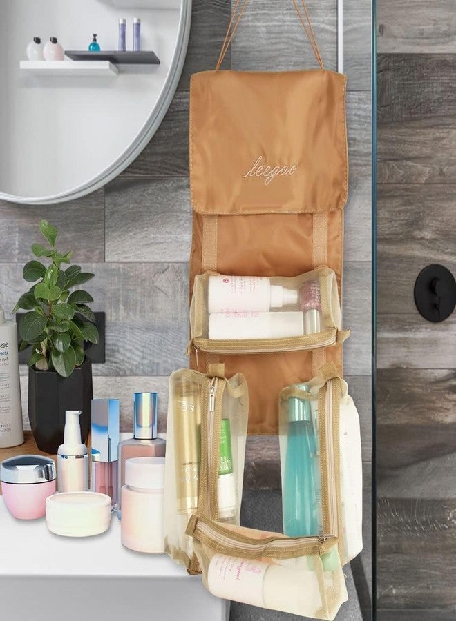 CLICKSY 4 in 1 Large Capacity Cosmetic Mesh Bag/Makeup Organizer/Toiletry Pouch for Men and Women/Portable Travel Bag/Makeup Essentials (Brown) - Image 4