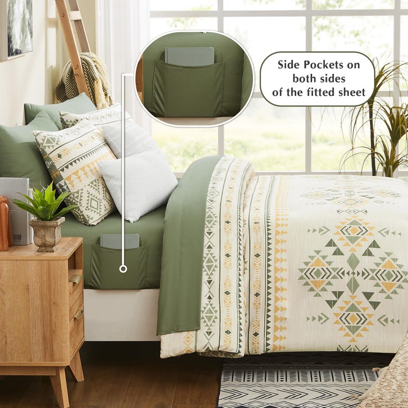 Geniospin Queen Comforter Set - 7 Pieces Reversible Bedding Set, Boho Bed in A Bag, Lightweight Soft Aztec Bedding, All Season Bed Comforter Set with Sheets, Pillowcases & Shams - Image 3