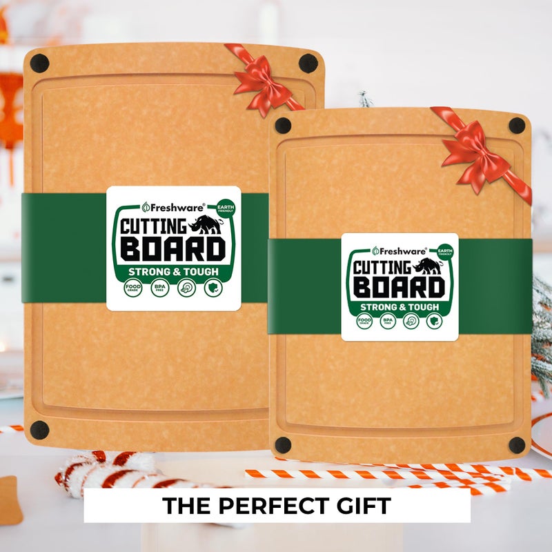 Freshware Wood Cutting Boards for Kitchen, Juice Groove, Non-Slip Silicone Feet, Dishwasher Safe, Medium 12" x 9" and Large, 15" x 11.25", Set of 2, Natural - Image 4