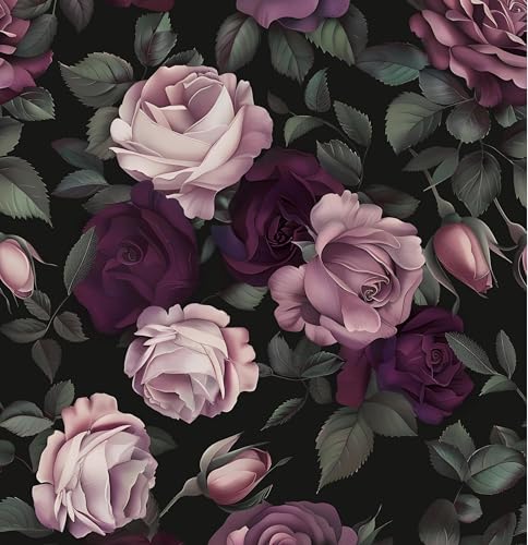 Laatse Purple Pink Rose Wallpaper Peel and Stick Vintage Floral Contact Paper 175in x393in Flowers Wall Paper Self Adhesive Waterproof Removable for Room Shelves Cabinet Drawer Table Decor Renter Friendly - Image 1