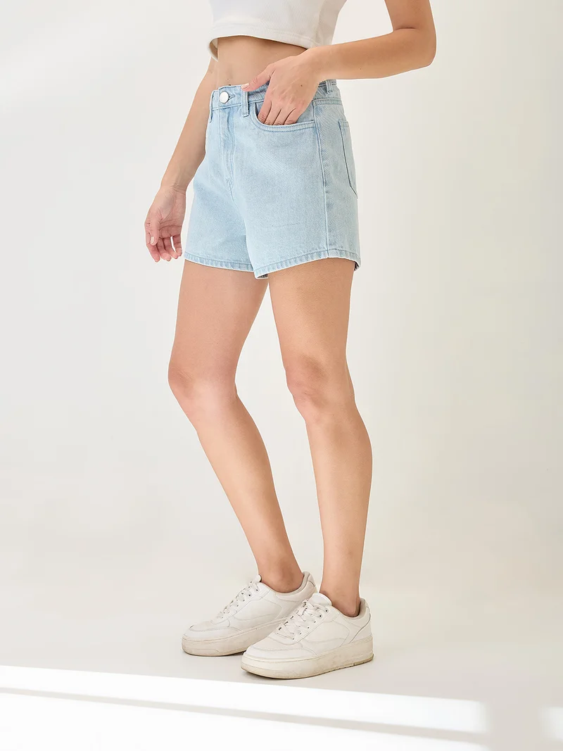 globus Women Slim Fit Mid-Rise Above Knee Denim Shorts