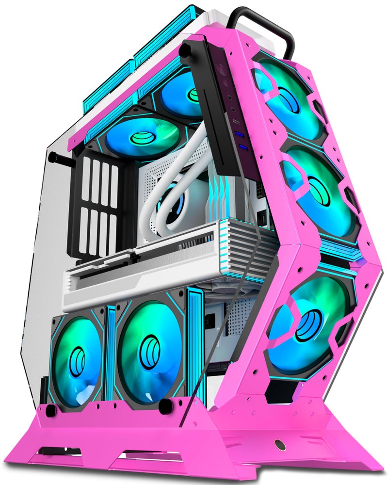 KEDIERS PC Case C570 ATX Mid Tower Tempered Glass Gaming Computer Open Frame Case with 5 PWM ARGB Fans (Pink) - Image 1
