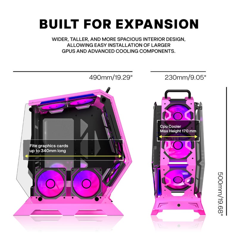 KEDIERS PC Case C570 ATX Mid Tower Tempered Glass Gaming Computer Open Frame Case with 5 PWM ARGB Fans (Pink) - Image 4