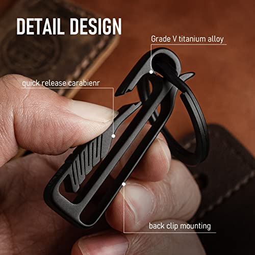 FEGVE Titanium Key Belt Clip with Key Ring, Belt Key Holder Key Chain Clip Black Keychain for men (Black) - Image 2