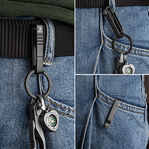 FEGVE Titanium Key Belt Clip with Key Ring, Belt Key Holder Key Chain Clip Black Keychain for men (Black) - Image 3