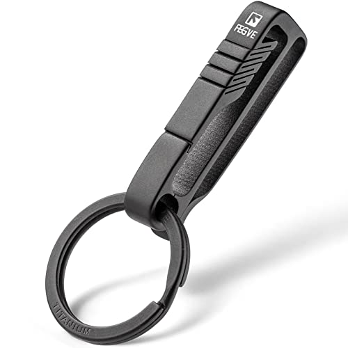FEGVE Titanium Key Belt Clip with Key Ring, Belt Key Holder Key Chain Clip Black Keychain for men (Black) - Image 1