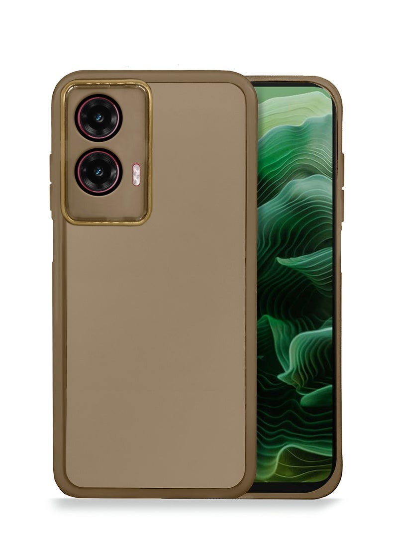 Wtech Motorola Moto G35 5G 2024 Soft Transparent TPU Silicone Ultra Thin Phone Stylish Electroplated Camera Border Back Case Cover - Brown - Image 1