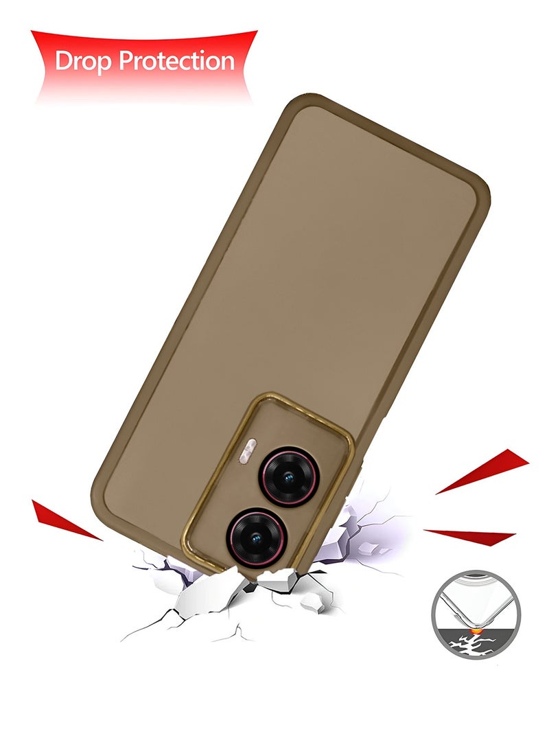 Wtech Motorola Moto G35 5G 2024 Soft Transparent TPU Silicone Ultra Thin Phone Stylish Electroplated Camera Border Back Case Cover - Brown - Image 3