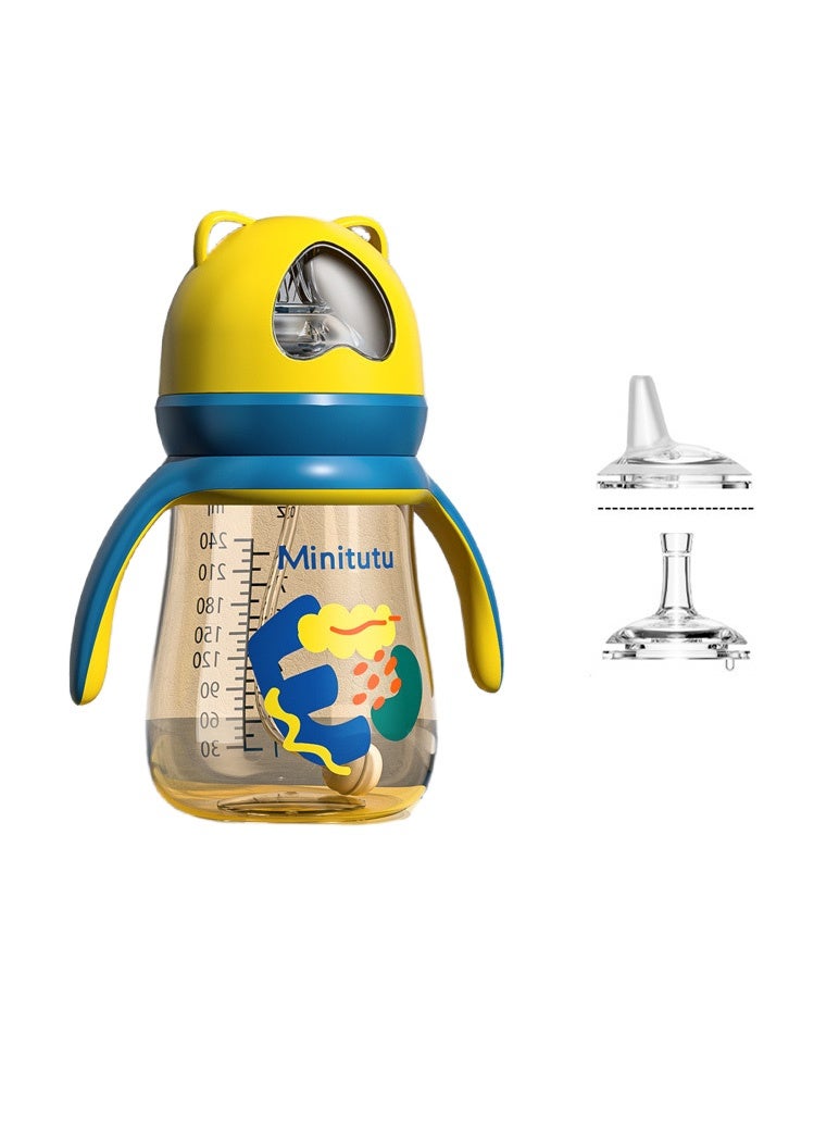 Minitutu Toddler sippy cup, weighted sippy cup with handle for infants, 6 month old baby water bottle with 3 spouts, 240ml - Image 1