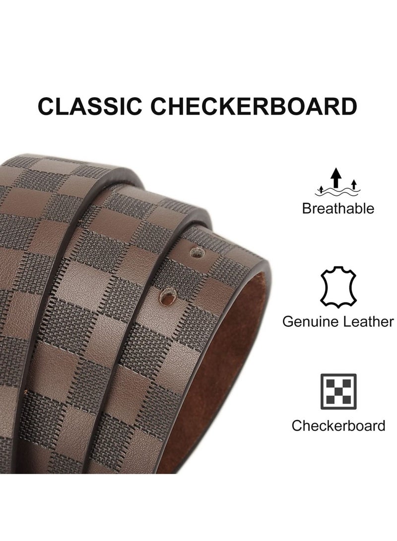 KASTWAVE Mens Leather Belt Checkerboard Embossed Genuine Leather Belt Adjustable Belts For Jeans Pants Suits Casual Dress Belts - Image 3