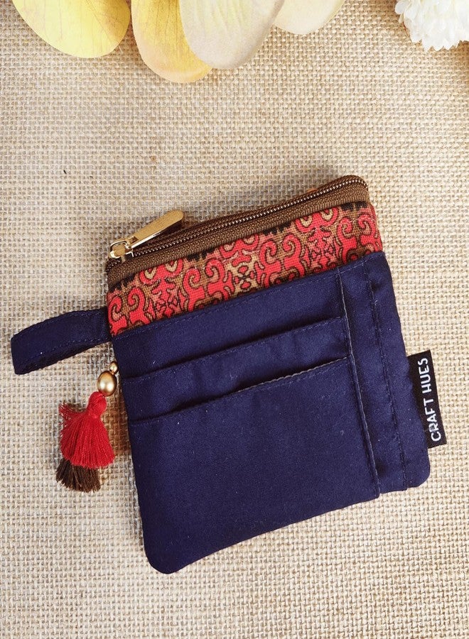 CRAFT HUES Women's | Girls Small Wallet Made of Printed Cotton Canvas Fabric | Perfect for Business and ID Cards, Coins, Keys Etc | Trendy and Stylish Design (Navy Blue) - Image 2