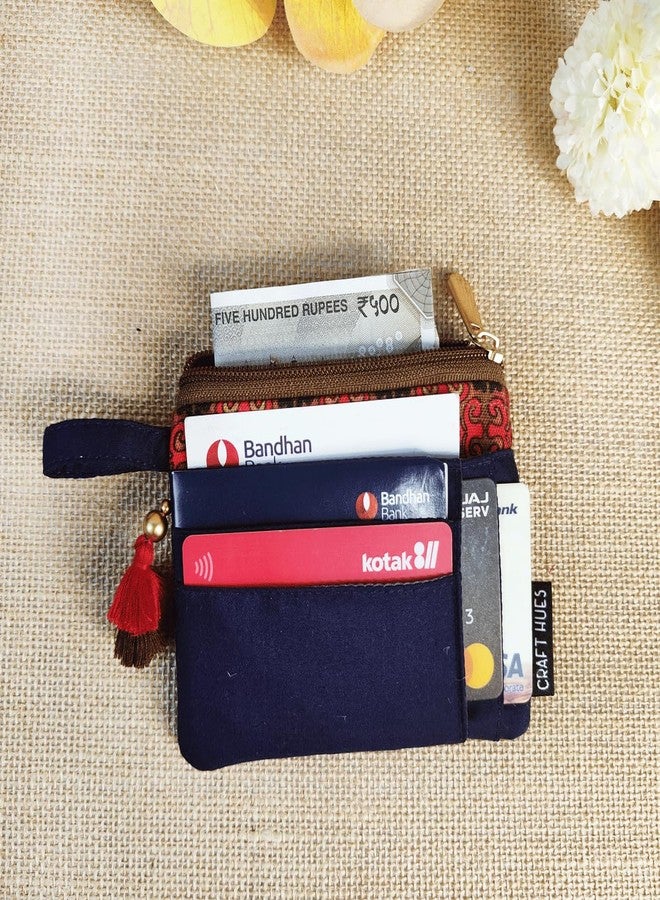 CRAFT HUES Women's | Girls Small Wallet Made of Printed Cotton Canvas Fabric | Perfect for Business and ID Cards, Coins, Keys Etc | Trendy and Stylish Design (Navy Blue) - Image 3