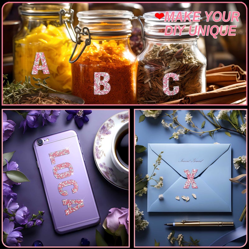 Locacrystal 34Pcs Bling Resin Rhinestone Alphabet Letter Stickers A-Z Letters DIY Car Decoration Sticker Self-Adhesive Iron-On Crystal Word Stickers for Arts Clothing Decoration(Silver Rose,1.57â€œ) - Image 5