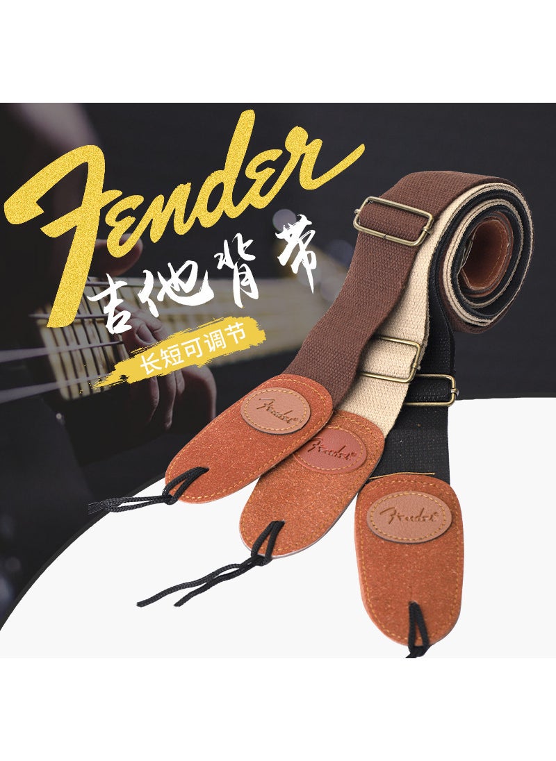 Generic - Pure Cotton Fender Guitar Strap Folk Wooden Guitar Strap Electric Guitar Strap Accessories for Sports and Entertainment With label-Fanta strap black - Image 1