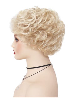 SYOSI Golden Curly Wigs with Bangs for Women Natural Looking Pixie Cut Heat Resistant Synthetic Costume Party Old Lady Cosplay Replacement Hair Wig  - Image 4