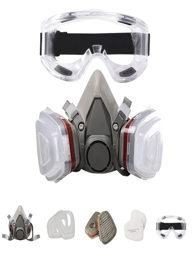 TecoKart طقم قناع تنفس عالي الأداء من TecoKart® مزود بمرشحات كربون نشط ونظارات واقية - مناسب لأعمال الراتنج، وطلاء الجدران، واللحام، والاستخدام في البناء - Image 1