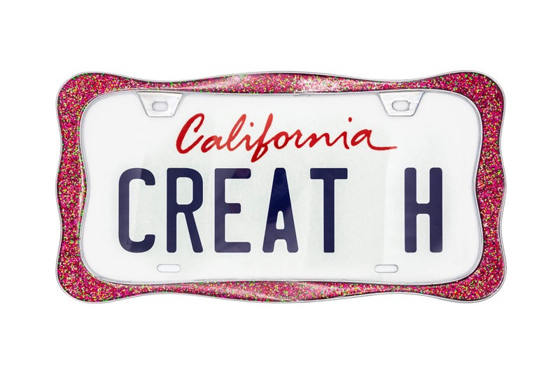 creathome 3D Shining License Plate Frame Chrome with Shining Pink Chunky Gliter Pure Zinc Alloy Metal - Image 3