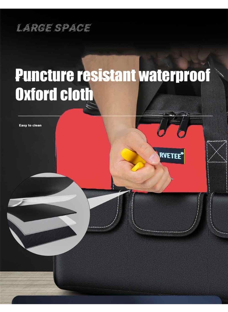 RVETEE 20in Square Tool Bag Large Capacity Waterproof Tool Organizer Pouch for Home Carpenters Electrician,Oxford Cloth,Red - Image 5
