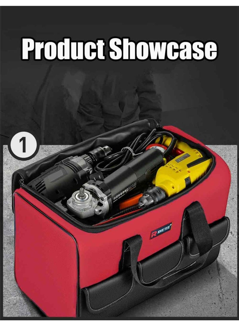 RVETEE 20in Square Tool Bag Large Capacity Waterproof Tool Organizer Pouch for Home Carpenters Electrician,Oxford Cloth,Red - Image 3