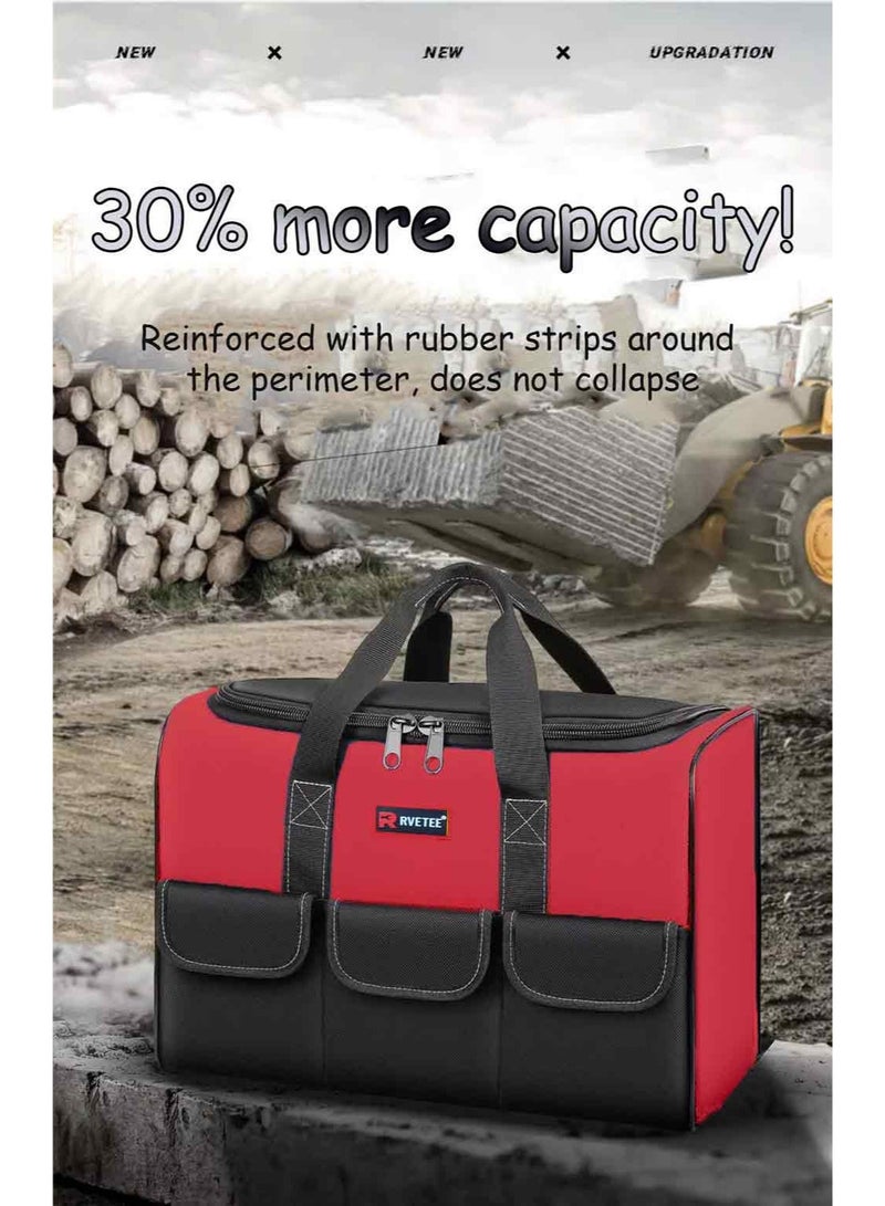 RVETEE 20in Square Tool Bag Large Capacity Waterproof Tool Organizer Pouch for Home Carpenters Electrician,Oxford Cloth,Red - Image 2