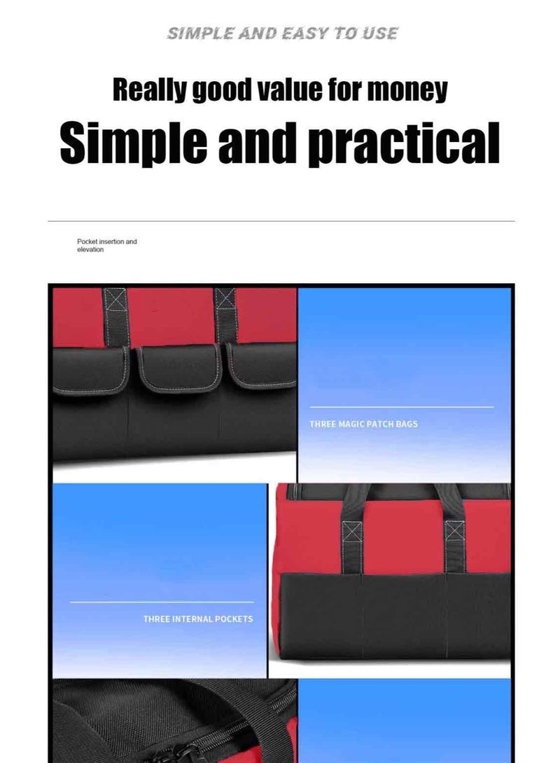 RVETEE 20in Square Tool Bag Large Capacity Waterproof Tool Organizer Pouch for Home Carpenters Electrician,Oxford Cloth,Red - Image 4
