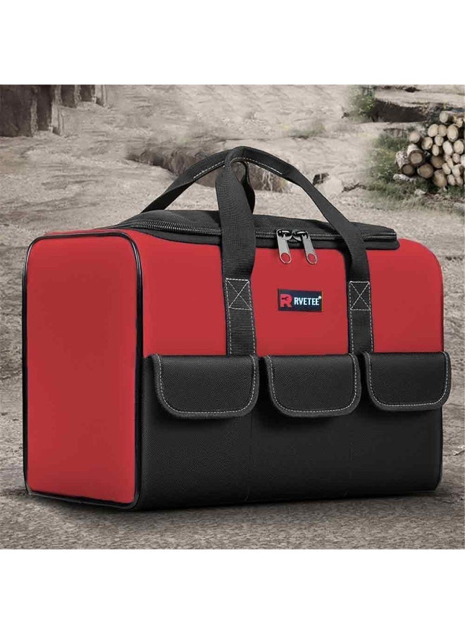 RVETEE 20in Square Tool Bag Large Capacity Waterproof Tool Organizer Pouch for Home Carpenters Electrician,Oxford Cloth,Red - Image 1